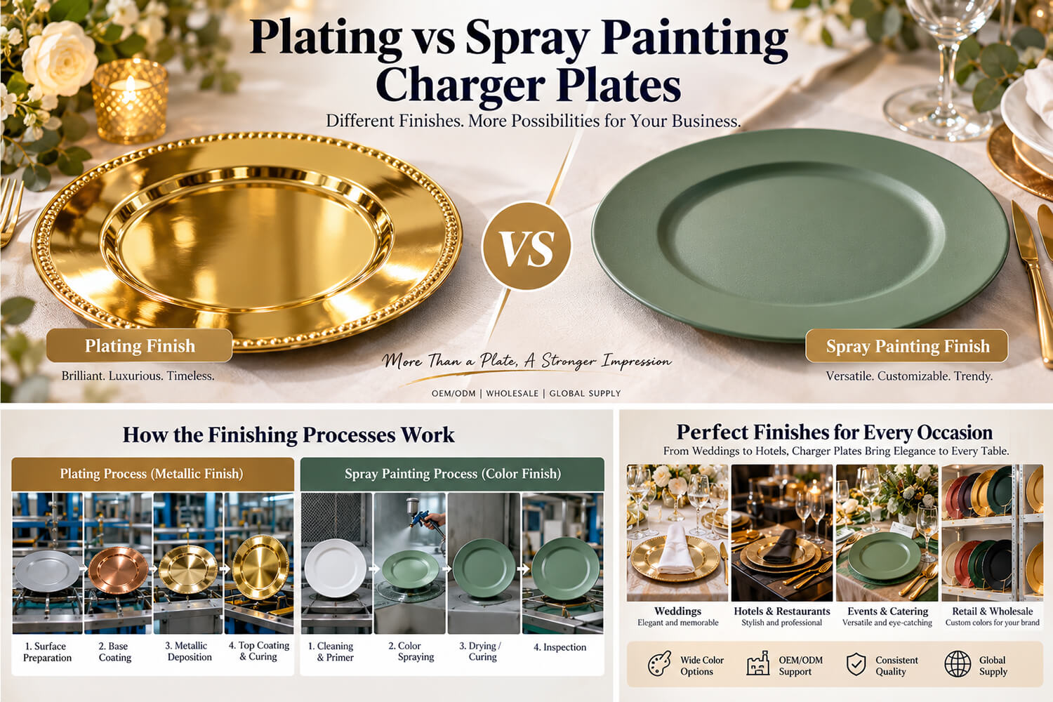 Plating vs Spray Painting Charger Plates